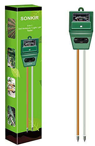 Sonkir Soil pH Meter, MS02 3-in-1 Soil Moisture/Light/pH Tester Gardening Tool Kits for Plant Care, Great for Garden, Lawn, Farm, Indoor & Outdoor Use (Green)