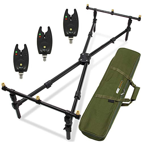 G8DS® Set Rod Pod Rutenhalter + luxuriöser Tragetasche inklusive 3 Bissanzeiger mit Lautstärkeregler, Karpfen, Angeln