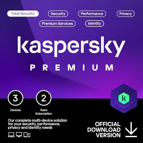 Kaspersky Premium Total Security 2026 | 3 Devices | 2 Years | Anti-Phishing and Firewall | Unlimited VPN | Password Manager | Parental Controls | 24/7 Support | PC/Mac/Mobile | UK Online Code