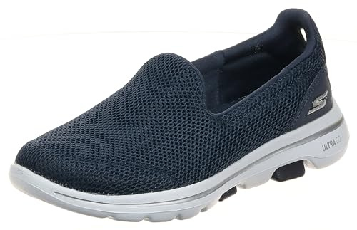 Skechers Women's GO Walk 5 Slip On Trainers, Navy Textile White, 3.5 UK