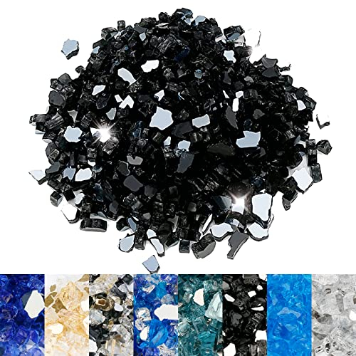 4,5 kg Feuerglas, 1/2 Zoll Schwarz Reflektierendes Feuerglas für Propangas-Feuerstelle, Feuerstelle Glasfelsen Sicher für Kamin, Tisch und Landschaftsbau