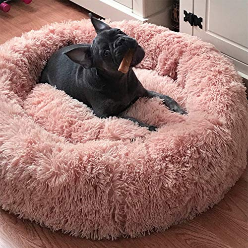 Monba Deluxe Flauschiges Extra Großes Hundebett Sofa Rundes Kissen Katzensofa Kissen in Doughnut-Form Pet Bett für Große und Extra Große Hunde-80cm-Rosa