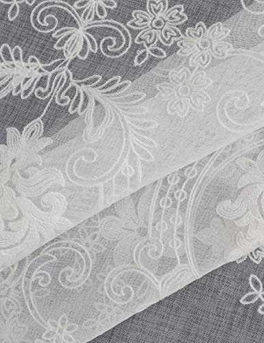 Lactraum Gardine DIY Stoff zum Nähen und Dekorieren Wohnzimmer Weiß Tranparent Bestickt Vintage Klassische Voile Normal Meterware H 280cm