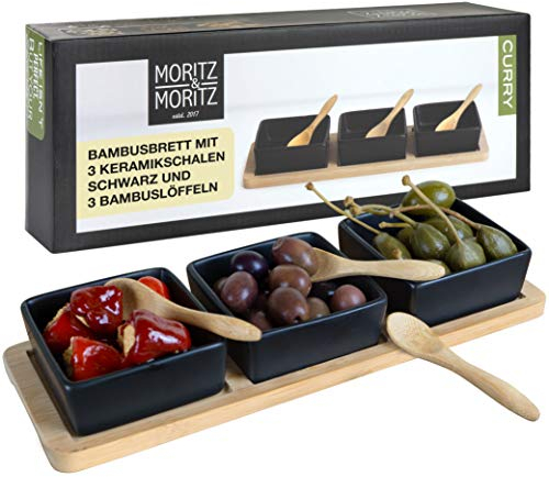 Moritz & Moritz Serving Bowl Set Black incl. Spoon & Serving Board - Chip and Dip Platter as Tapas Bowls, Dip Bowls, Snack Bowls and Candy Dish