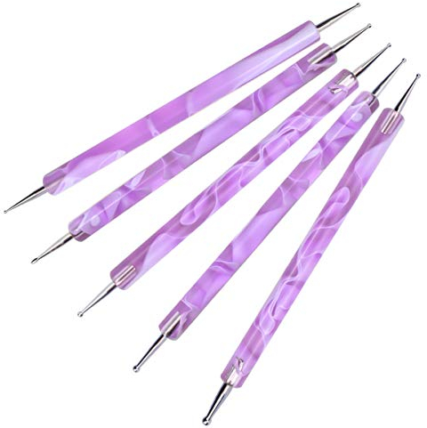 Jinlaili 5PCS Nagelpunkt-Stift, Dotting Pen Punktierung Stift Marbleizing Werkzeug Nagellack Maniküre Dot Nail Art Set, Marmorier-Werkzeug-Set, Punkte, Nagelkunst, Nagel Nail Art Werkzeug Set (Lila)