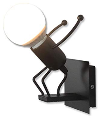 HJXDtech Creative Belle Nain Lampe de Murale Industriel Rétro Noir Métal E27 Applique Murale (Sauter)