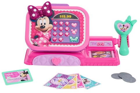 Disney Junior Minnie Mouse Bowtique Cash Register with Sounds, Dress Up and Pretend Play, Kids Toys for Ages 3 Up, Amazon Exclusive by Just Play