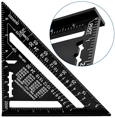 YHSWIN Dreieck Lineal, 7 Zoll Aluminium Dreieck Maßstab Lineal Winkelmesser, die Präzise Skala Eignet Sich Sehr Gut für Architekten, Ingenieure und Zimmerleute