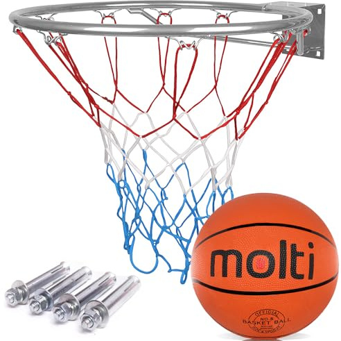 molti HangRing Ø45cm Ø37cm Basketballring Set mit Ball Basketballkorb BasketballNetz und Befestigungsschrauben Basketballspiel Teamsport Indoor & Outdoor
