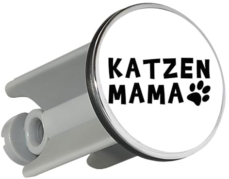 Huuraa Waschbeckenstöpsel Katzenmama Tapse Geschenk | Universal Stopfen 4cm höhenverstellbar Abflussstopfen Geschenkidee Stöpsel mit Motiv für das Waschbecken