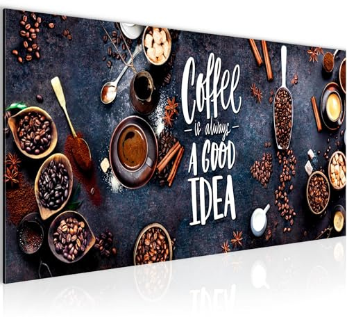Runa Art Wandbild Küche Kaffee 1 Teilig 100 x 40 cm Modern Bild auf Vlies Leinwand Coffee Esszimmer Esszimmer Küchenbilder Grau Braun 041812a
