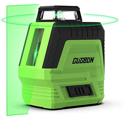 CUSBON Lasernivellier, Professional Kreuzlinienlaser mit Horizontale 360 Grad Linie(Selbstnivellierender, Grüner Laser, Laden über USB Typ C, Adapter, Schutztasche) für Innen- und Baustelle