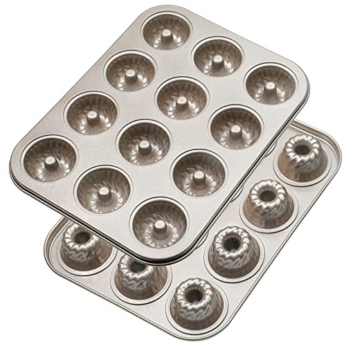 Webake 2 Pack Mini Fluted Tube Cake Pans, 12-Cup Non-stick Bite Size, 1.8 Inches Petite Fluted Cake Mold Heavy Gauge Carbon Steel