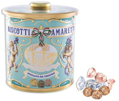 Chiostro di Saronno® | Amaretti del Chiostro® | Amaretti Croccanti Classici - 150 Gr | Scatole di Pasticceria | Biscottiera Cucina con Amaretti Latta Metallo