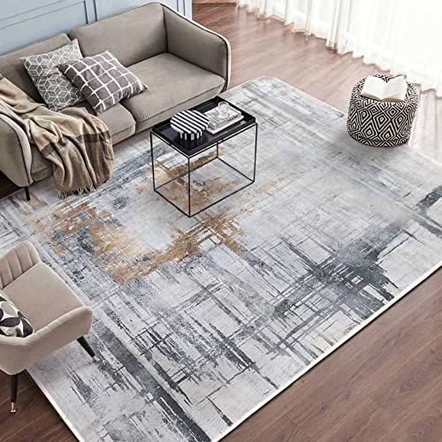 Tinyboy-hbq Teppiche Modern Designer für Wohnzimmer Kurzflor Teppich für Wohnzimmer Schlafzimmer Grau (Grau/Gold, 160 x 200 cm)