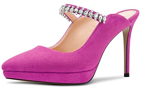 HDEUOLM Donna Spillo Alto High Piattaforma Tacco Heel a Punta Pumps Slingback Diamante Cristallo Feste Cute 10 CM Heels Fucsia 39 EU