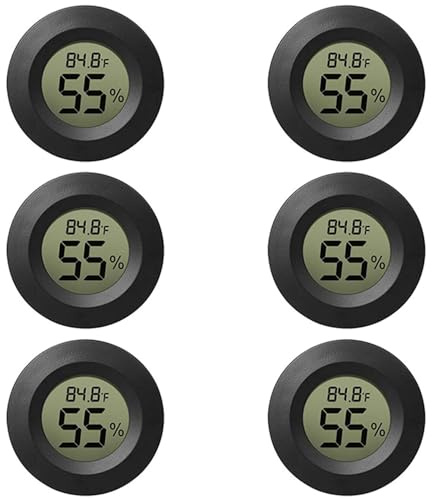 6-Pack Mini Hygrometer Thermometer Digital LCD Monitor Indoor/Outdoor Humidity Meter Gauge Temperature for Humidifiers Greenhouse Reptile Fahrenheit(℉)/ Celsius(℃)