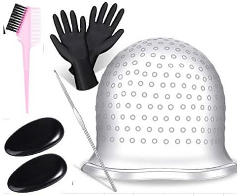 KGDUYC strähnchenhaube, strähnenfolie, blondierungspulver Set, strähnchen Set,Haarfärbepinsel,7-teiliges Haarfärbewerkzeug-Set