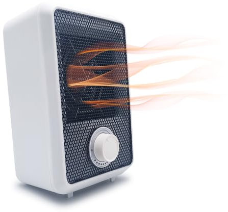 Kompakter elektrischer Heizlüfter, 600 W, geringer Stromverbrauch, Warmwasserbereiter mit einstellbarem Thermostat, doppelte Isolierung und Kippsicherheit