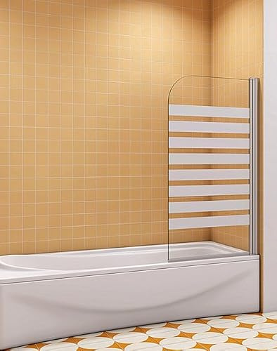 Aica Sanitär Badewannenaufsatz Duschabtrennung Duschwand 6mm Nano Querstreifen Dusche für Badewanne H140cm Recht,80cm