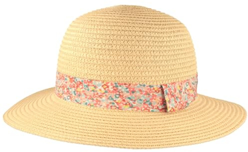 Bred rullbar barnstråhatt med blomband solhatt flicka sommarhatt hopvikbar och rullbar, Beige, 52
