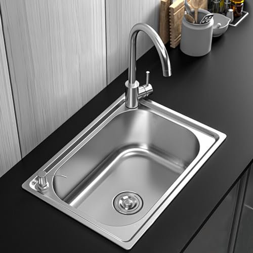 Lavello Cucina 1 Vasca Lavello da Incasso in Acciaio Inox,Lavandino Cucina Lavabo Utilità A Vasca Singola Con Rubinetto + Dispenser di Sapone,Per Bar,Ristorante (60x45cm)