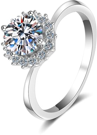 KnSam Hochzeitsring Weißgold 14 Karat, 1ct Labor Erstellt Diamant Diamantring Klassiker Rund Design, Au585 Gold Eheringe Echt Schmuck für Damen, Gr.48 (15.3)