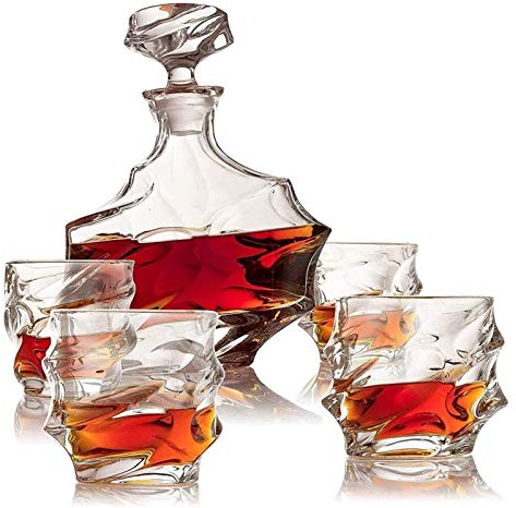 Decanter Set di decanter for whisky Elegante vetro lavabile in lavastoviglie for liquore Decanter for bourbon Vetreria ultra trasparente, caraffa for whisky in scatola