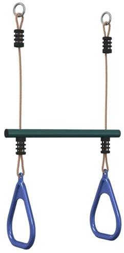 vidaXL Trapeze Bar with Gym Rings for Kids - Blue and Dark Green Steel - Outdoor Playground Swing Set - Height 67 cm - Max Load 50 kg