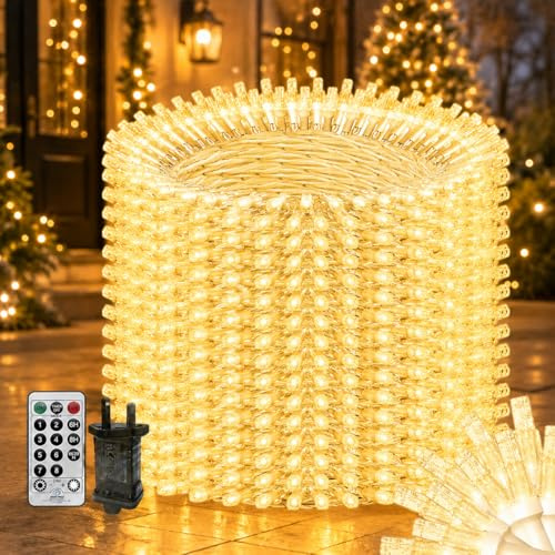 THKFUL 100M 800LED Crystal Fairy Lights Outdoor Indoor Plug in, Warm White Long String Lights with Remote Timer 8Mode, Waterproof Garden Fairy Lights String,10M Lead Wire for Tree Baloncy Fence