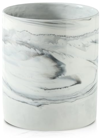 Howise 7.2 inch Large Utensil Holder for Kitchen Counter, Golden Marble Utensil Crock Spatula Holder for Countertop Cooking Tools Storage Caddy Farmhouse Kitchen Decor (Marble-Grey)
