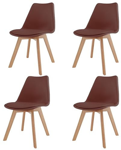 Arreditaly Set Di 4 Sedie Per Sala Da Pranzo Ufficio Con Gambe In Faggio Legno Massello Massiccio Stile Nordico Scandinavo Comoda Seduta Imbottita Ideale Per Soggiorno Sala Riunione (Rosso Cremlino)