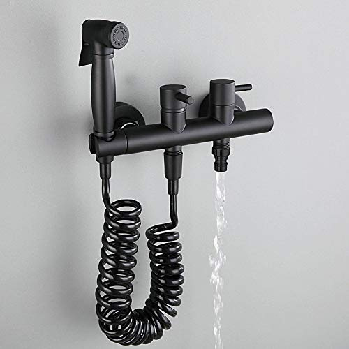 Ensemble de robinet pulvérisateur de bidets en laiton noir/chromé pour salle de bain à froid et chaud - Kit de bidets avec robinet de machine à laver