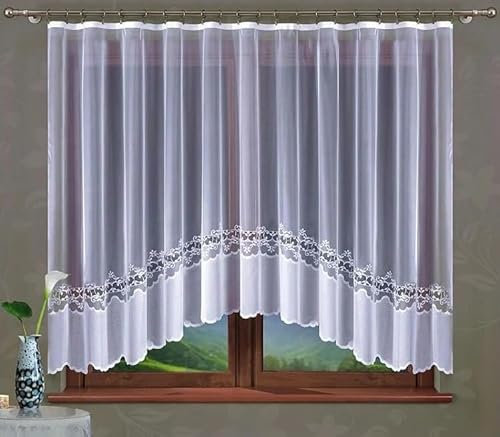 Gardinen Vorhangen Weiß 400x160 cm (BxH) Allegrina Stores Gardinen mit Kräuselband Kurz Jacquard Scheibengardine Wohnzimmer Vorhänge Fertiggardine Küchengardinen Bogen Kurzstores