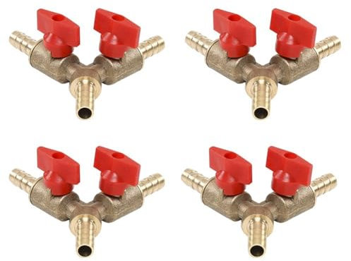 Pttnyuere 4 Stück 3-Wege-Absperrkugelhahn/Ventilklemmanschluss, Kugelhahn, 5/16 Kraftstoff-Absperrventil, Schlauchtülle, Brenngas, 8 mm Messing, Y-Typ-Kugelhahn für Gartengeräte