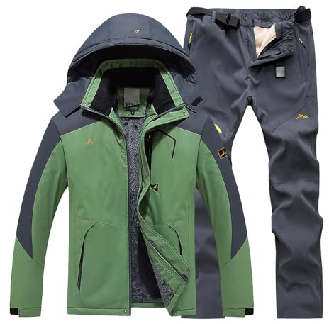 Herren Skijacke und Hose Set - Wasserdichter Skianzug für Männer, Winter Warm Ski Set, Atmungsaktive Snowboardausrüstung, Reißverschlussjacke und Hose, Winddichte Skibekleidung für Männer, camouflage,