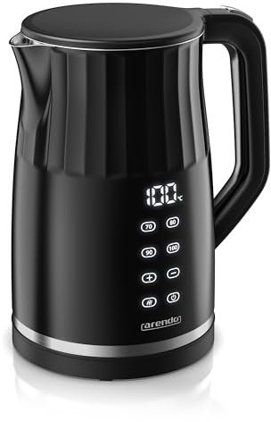 Arendo - digitaler Wasserkocher mit Temperatureinstellung - Edelstahl - Doppelwand Design Cool Touch - Display im Gehäuse - Kabellos - 2200 W - 1,7L – Überhitzungsschutz – Warmhaltefunktion – schwarz