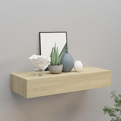 FENLAX Schweberegal mit Schublade 60x23,5x10cm Wandschublade Hängend Wandkonsole mit Schublade Eichefarben