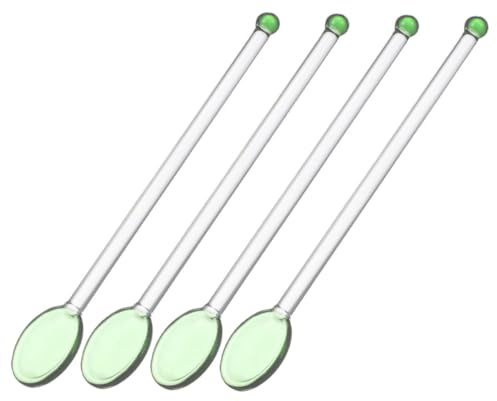 Zerodeko Lot de 4 Cuillères en Verre Vert Transparent Poignée Ergonomique Longue, Tête Ronde Élégante pour Remuer Café, Lait et Desserts Cuisine