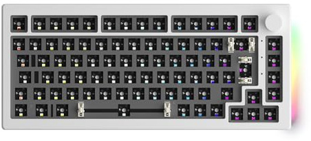 Akko Kit tastiera Barebone 5075B ISO, base per meccanica cablata a 2,4 GHz/BT5.0, programmabile VIA, kit tastiera personalizzata hot-swap, batteria da 4500 mAh, RGB (layout ISO, bianco)