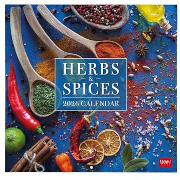 Legami - Calendario de pared 2026, Herbs & Spices, gran calendario de pared, planificador anual y de 12 meses, en 6 idiomas, espacio para notas, signos del zodíaco, días festivos, 30x29 cm