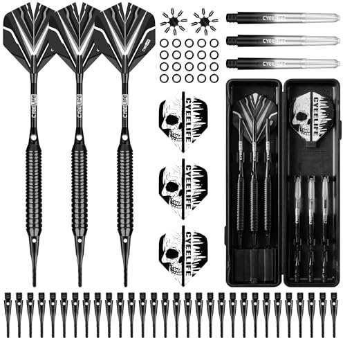 CyeeLife Set di freccette con punta morbida con corpo in ottone, punta professionale in plastica, aste in alluminio/PC + 6 alette + 30 punte morbide + 20 O Ring + 2 protezioni per alette + 1 custodia