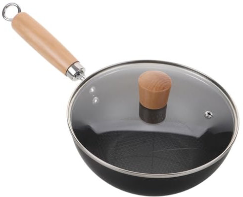 Mipcase Wok con Coperchio in Ferro Nero per Piano Cottura Elettrico