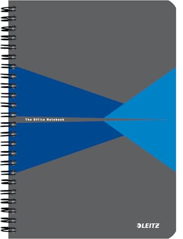 Leitz Office Collegeblock – A5 Linjerad Anteckningsblock med Kartongomslag, Spiralbindning, 360 Grad Öppning, 180 Sidor / 90 Ark FSC-Certifierat Papper (80 g/m²), För Kontor & Skola, Blå, 44591035
