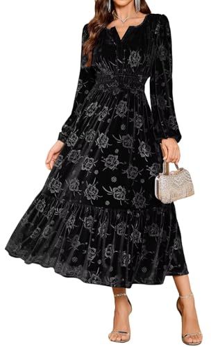 ZAFUL Damenkleid aus Samt, langärmelig, Cocktailkleid, Party, Hochzeit, Gäste, Schwarz, Mittel