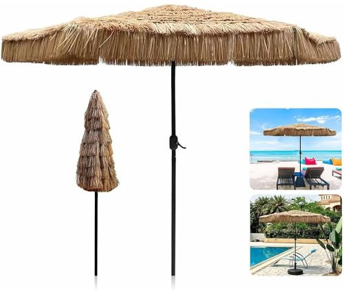 LYMGRZ Ombrellone Tiki da 2,7 m, in Paglia, Stile Hawaiano Tropicale, per Esterni, per Patio, Giardino, Cortile, terrazza, Piscina, Naturale