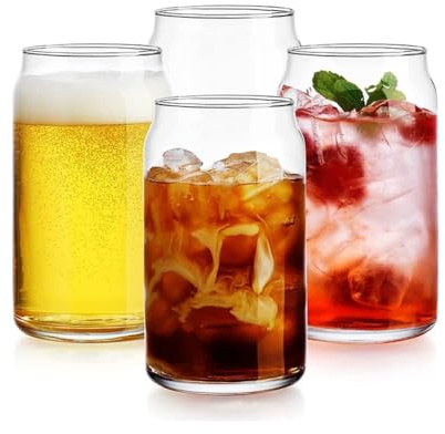 LLXTJJY Tasses en verre élégantes Lot de 4 verres à bière en forme de canette, verres à cocktail artisanaux, cadeaux de football for hommes et femmes Verres à boire en verre(600ml)