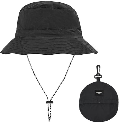 Cappello Pescatore Unisex, Cappello da Pescatore per Uomo e Donna, Antipioggia, Protezione Solare, Pieghevole e Traspirante per Viaggi, Spiaggia e Piscina (IT, Testo, Taglia Unica, Nero)
