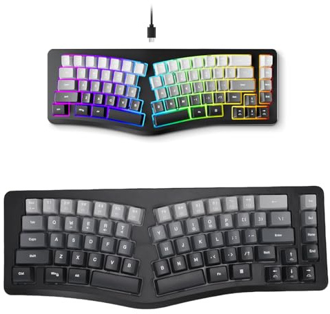 VBESTLIFE Clavier de Jeu Ergonomique, Angle de 166 ° en V et Mise en Page de la Touche Divisée, Carrefours RVB Filaire, Clavier Compact 69 Touches, Fiche et Jeu