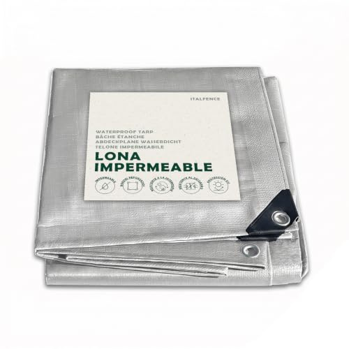 Lona Impermeable de PE 250 g/m² Gris, Reforzada con Ojales [3 x 4 m]